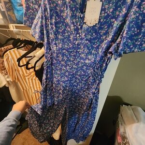 Ivy City Co Royal Blue Allie Jumpsuit with Floral Accents